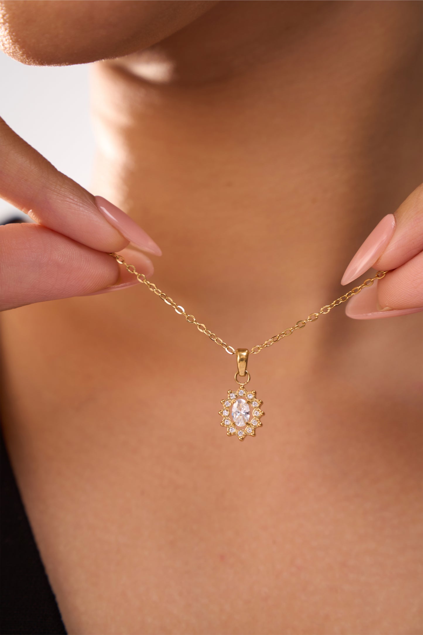 Zyra Halo Diamond Necklace- 18K Gold Plated