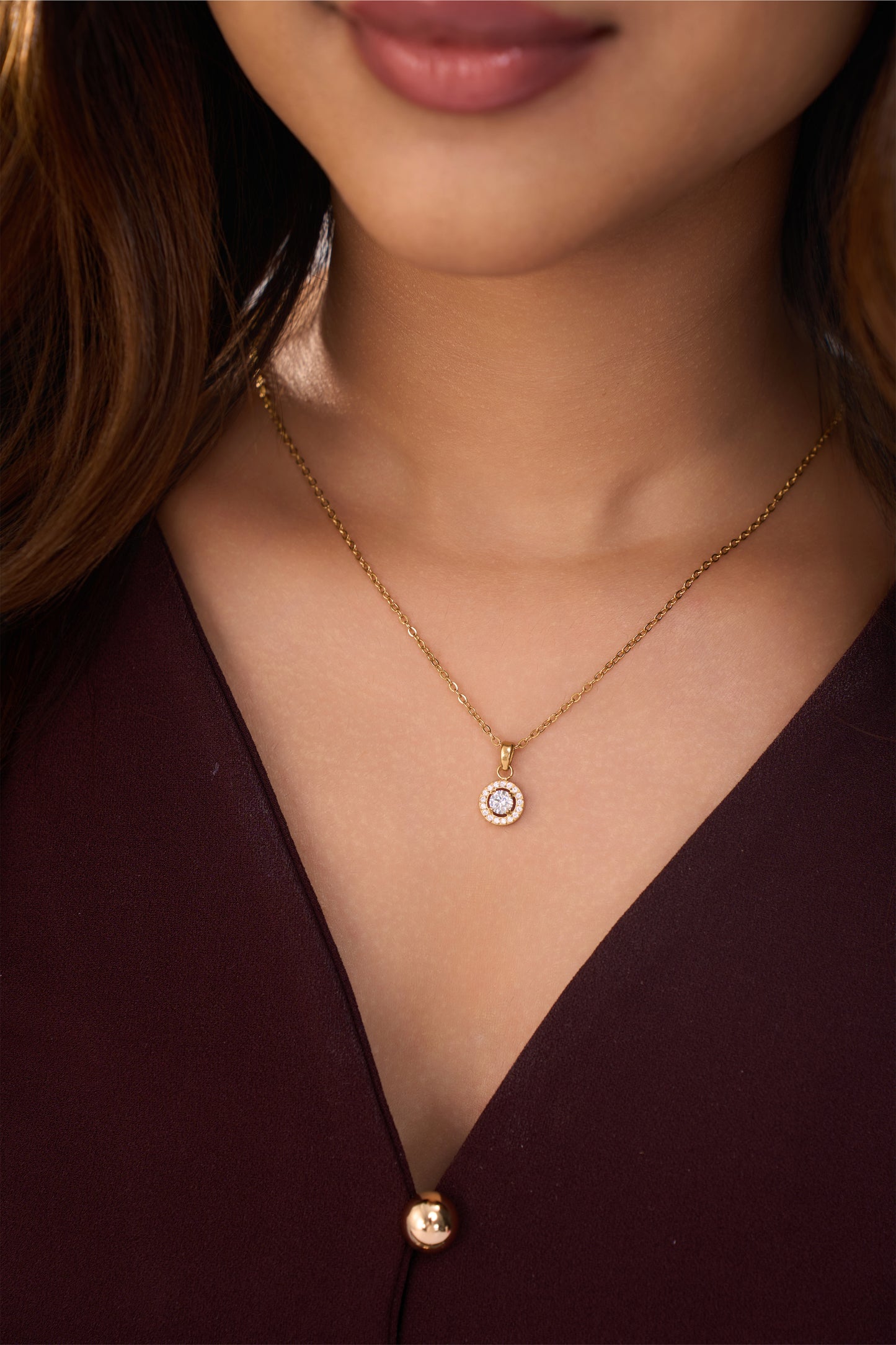 Circle Halo Diamond Necklace- 18K Gold Plated