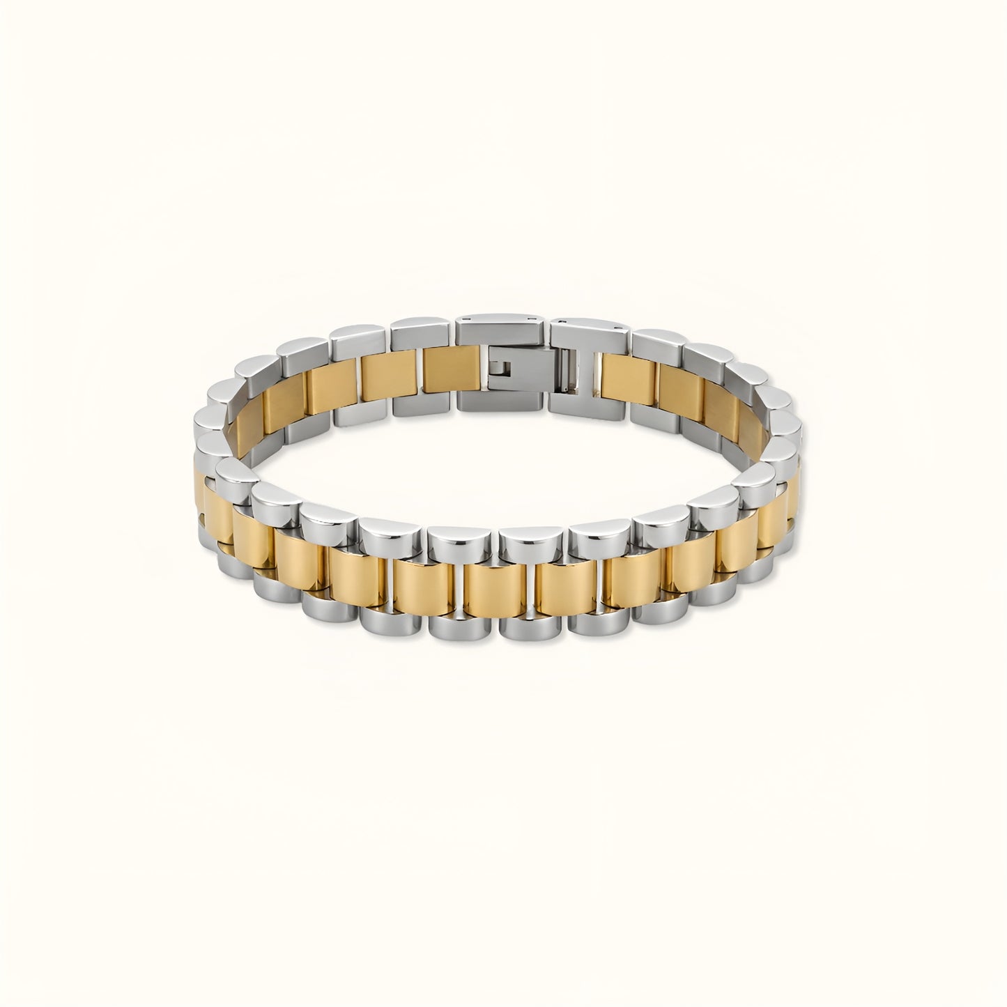 Dual Tone Watch Link Bracelet - 18K Gold Plated