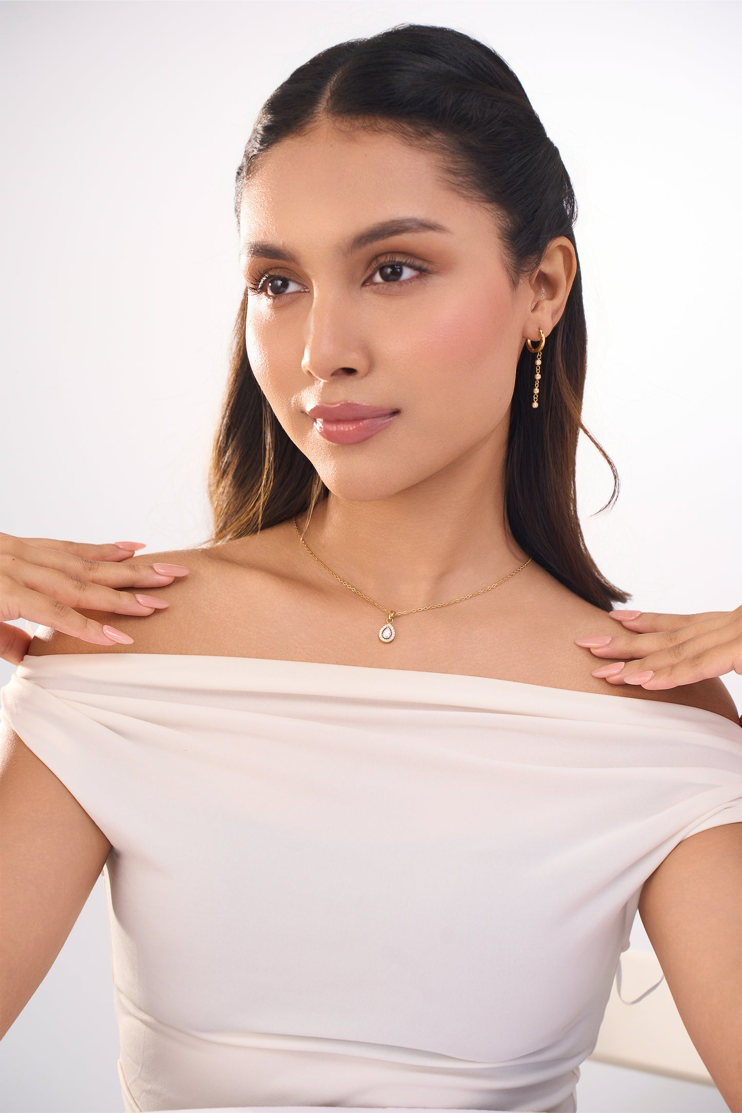 Pear Halo Diamond Necklace- 18K Gold Plated