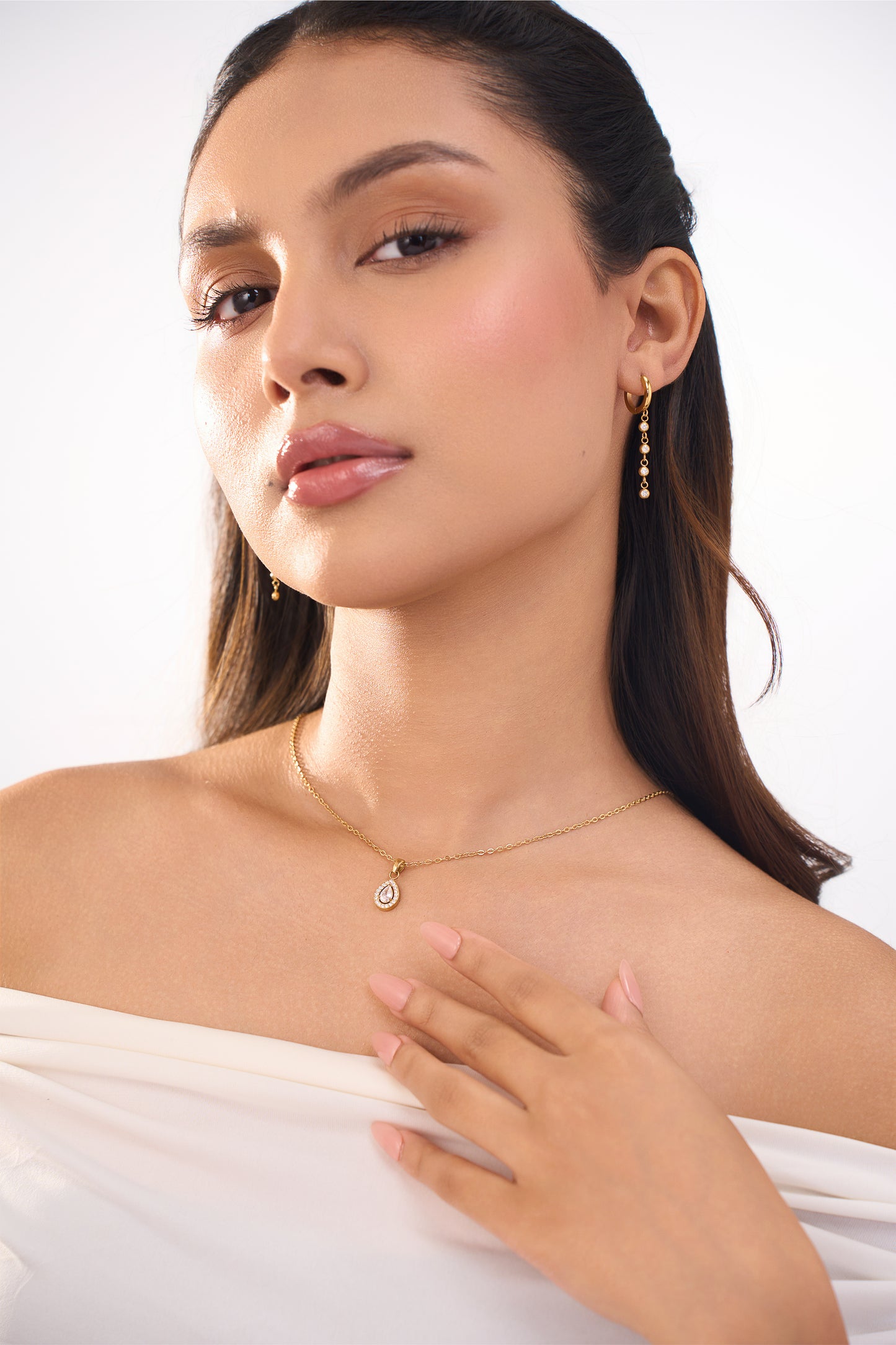 Pear Halo Diamond Necklace- 18K Gold Plated