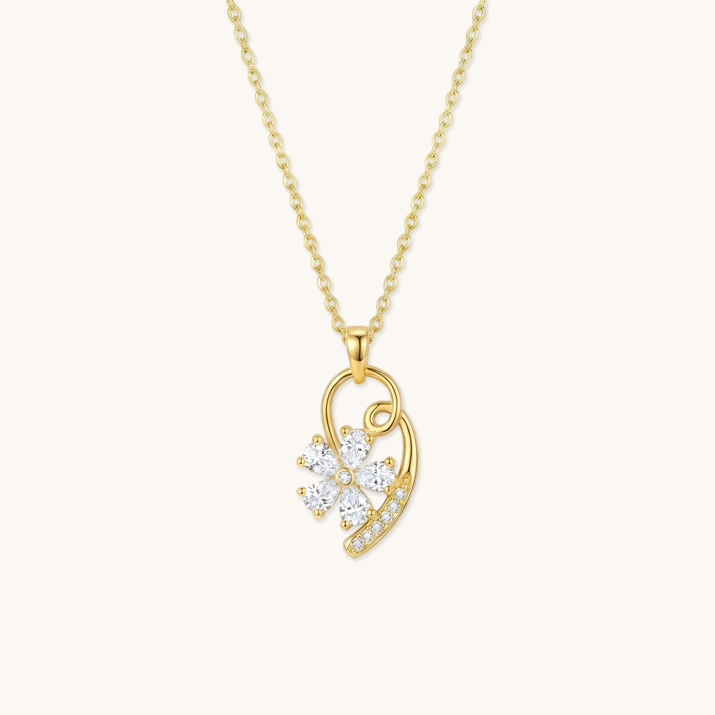 Flower Crescent Necklace - 18k Gold Plated