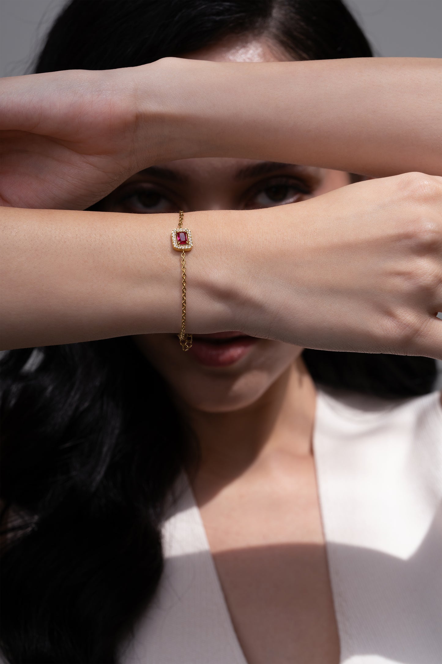 Ruby Rectangle Bracelet - 18K Gold Plated