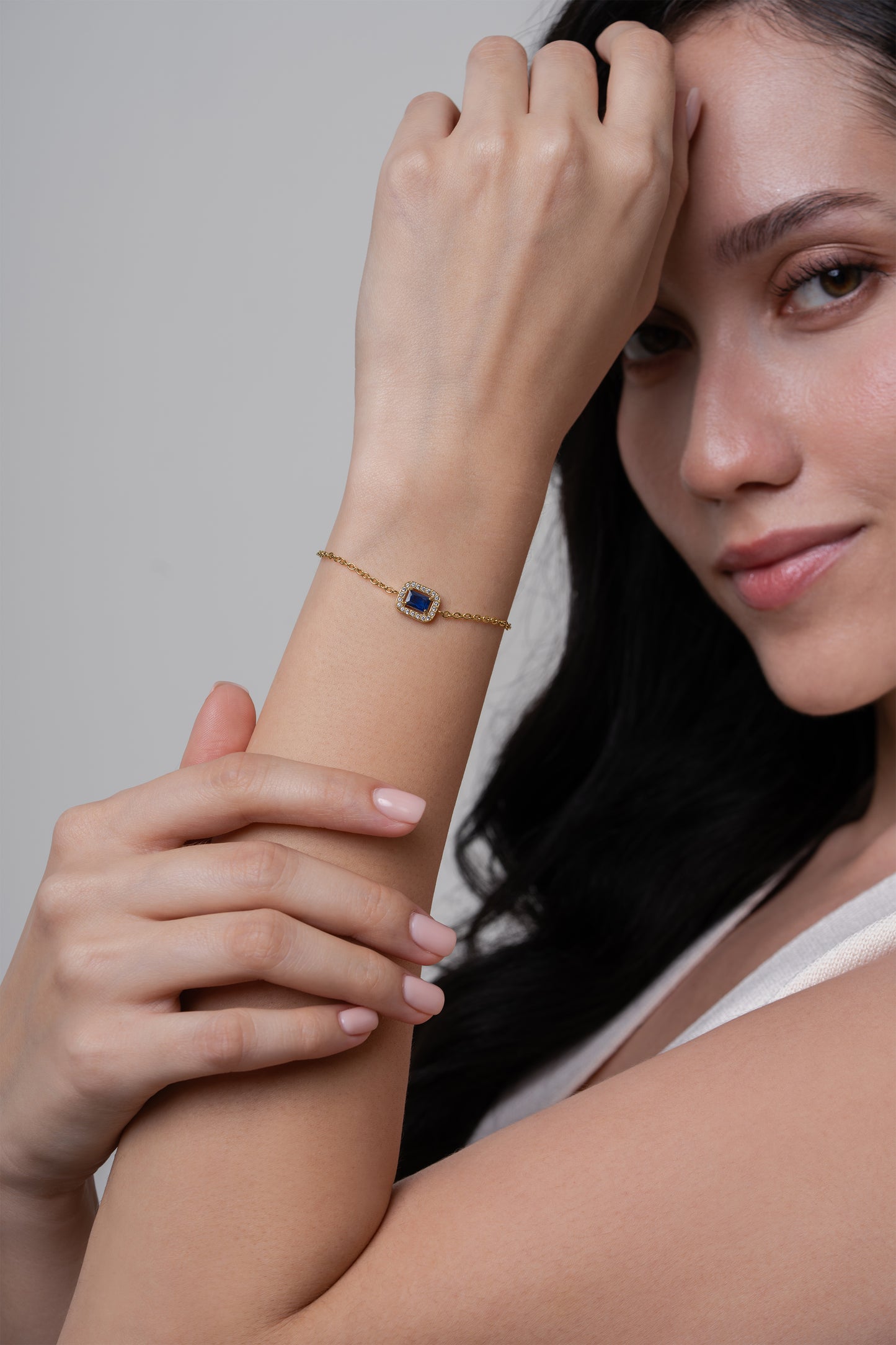 Sapphire Rectangle Bracelet - 18K Gold Plated