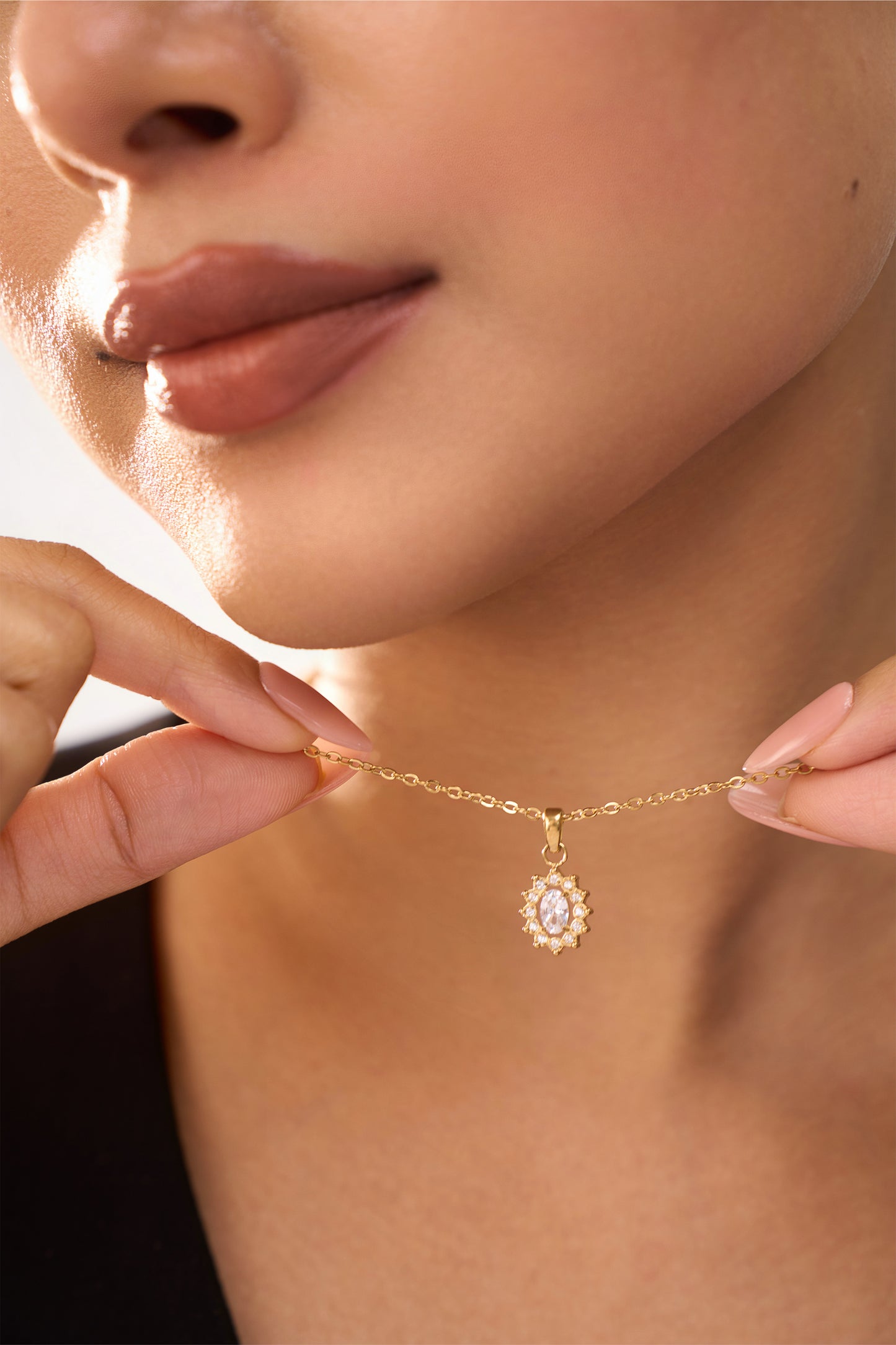 Zyra Halo Diamond Necklace- 18K Gold Plated