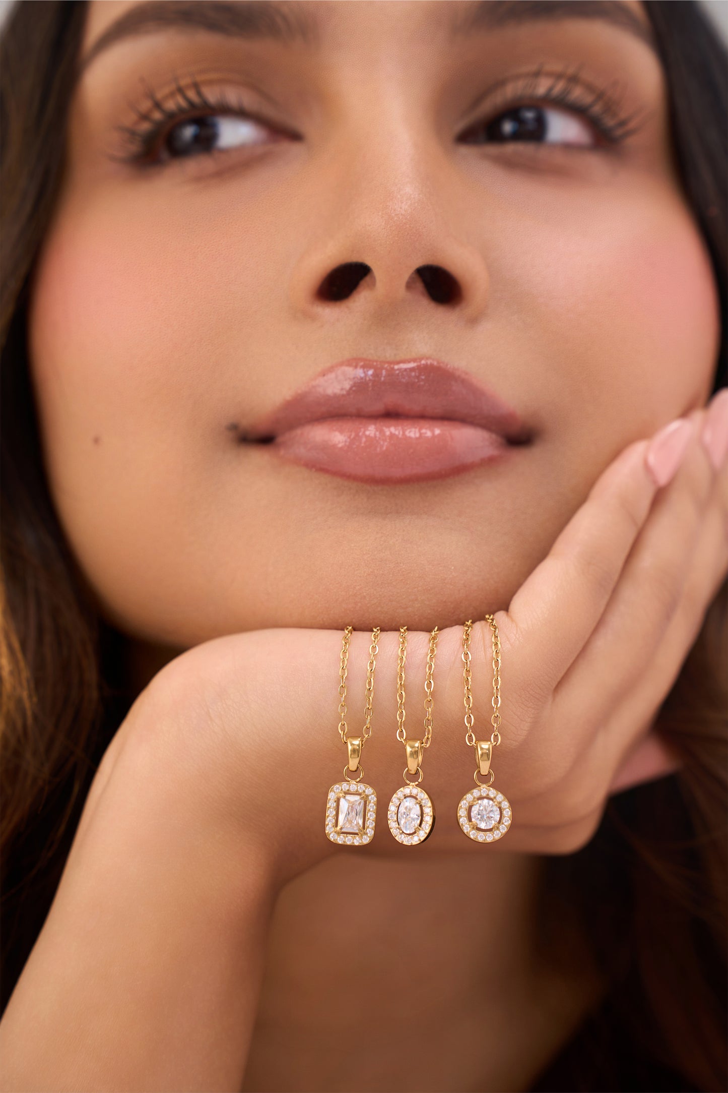 Oval Halo Diamond Necklace- 18K Gold Plated