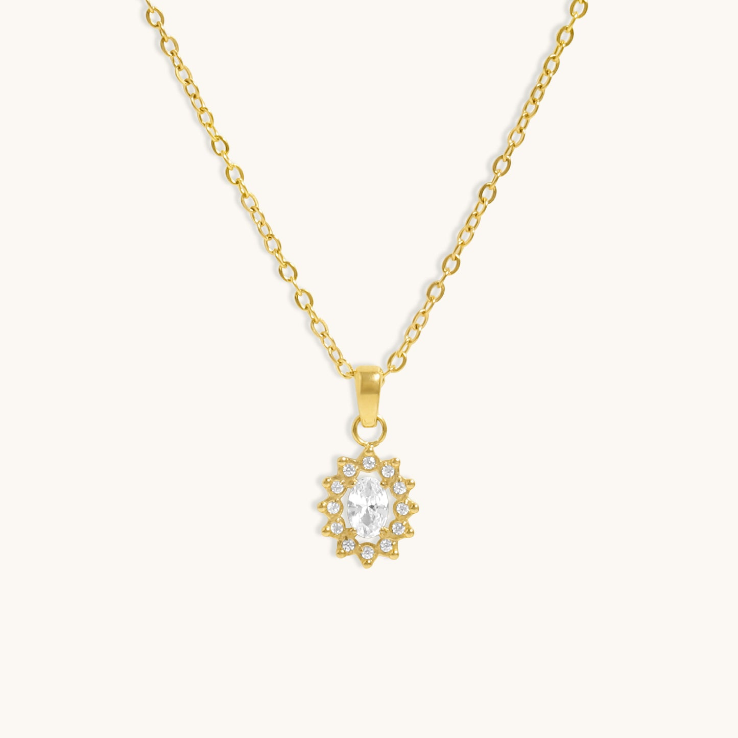 Zyra Halo Diamond Necklace- 18K Gold Plated