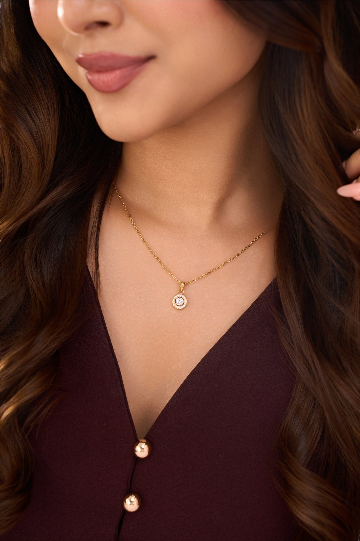 Circle Halo Diamond Necklace- 18K Gold Plated