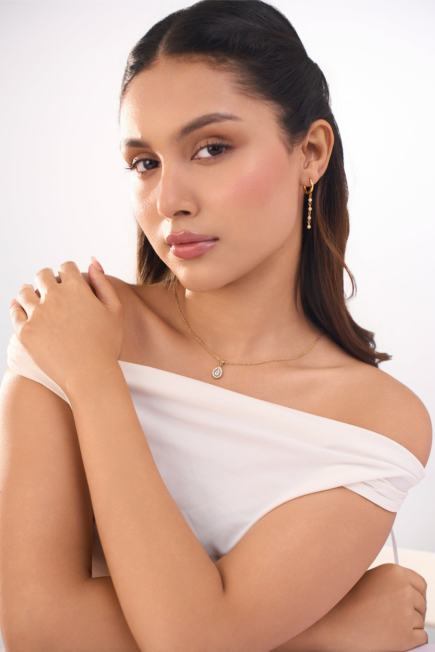 Pear Halo Diamond Necklace- 18K Gold Plated