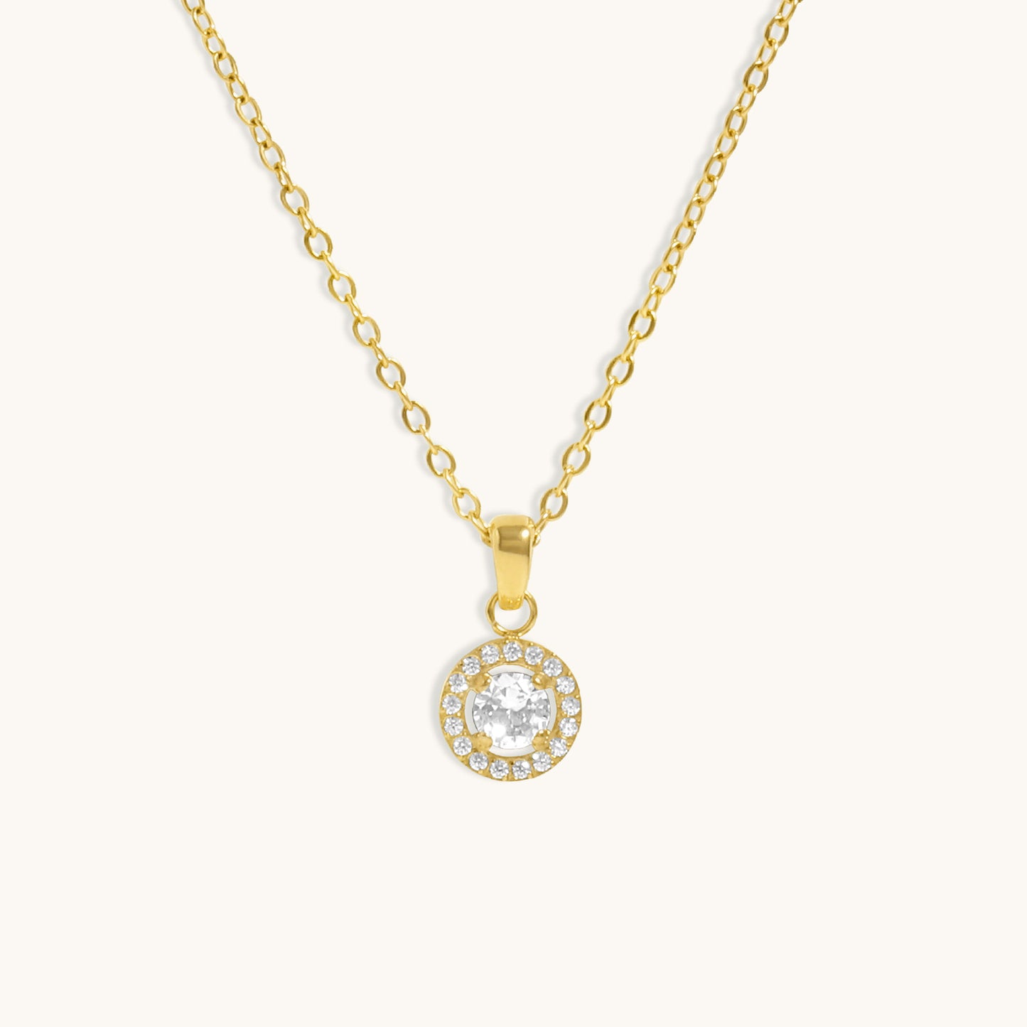 Circle Halo Diamond Necklace- 18K Gold Plated