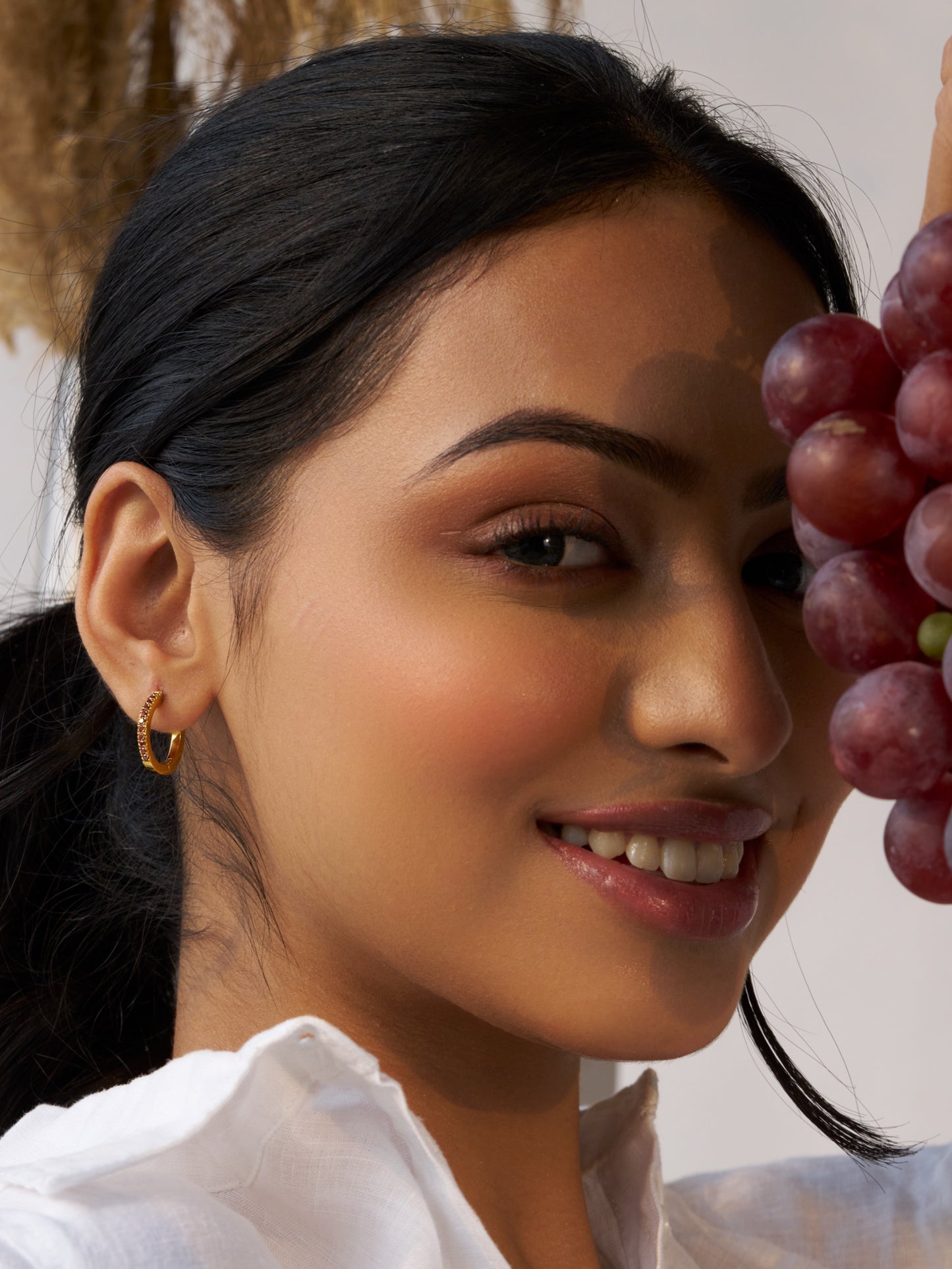 Garnet Hoops - 18K Gold Plated