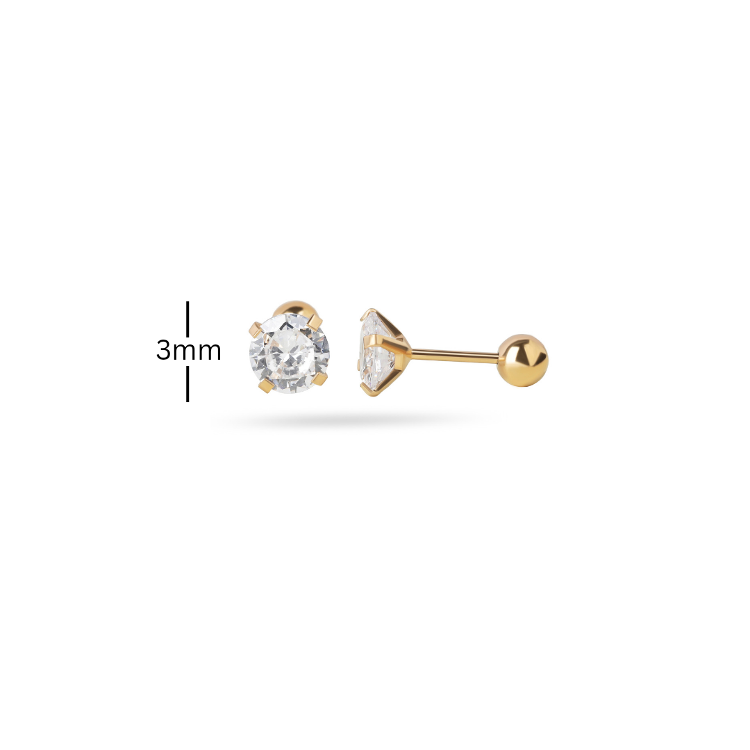 3mm Diamond Studs - 18K Gold Plated