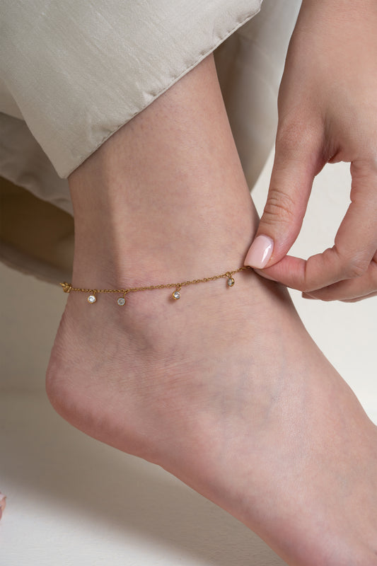 Diamond Drop Anklet - 18K Gold Plated