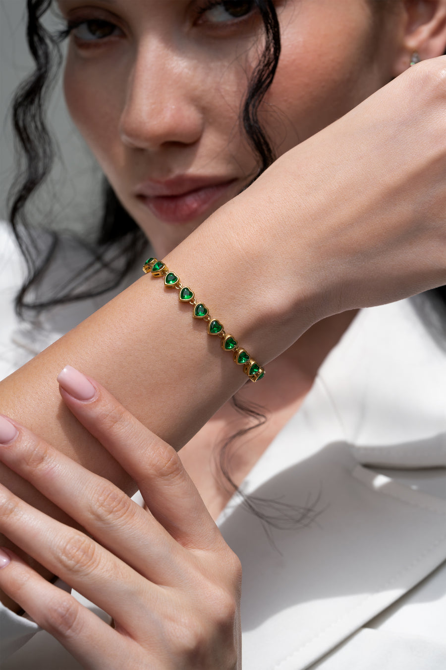 Emerald Heart Tennis Bracelet - 18K Gold Plated image 3
