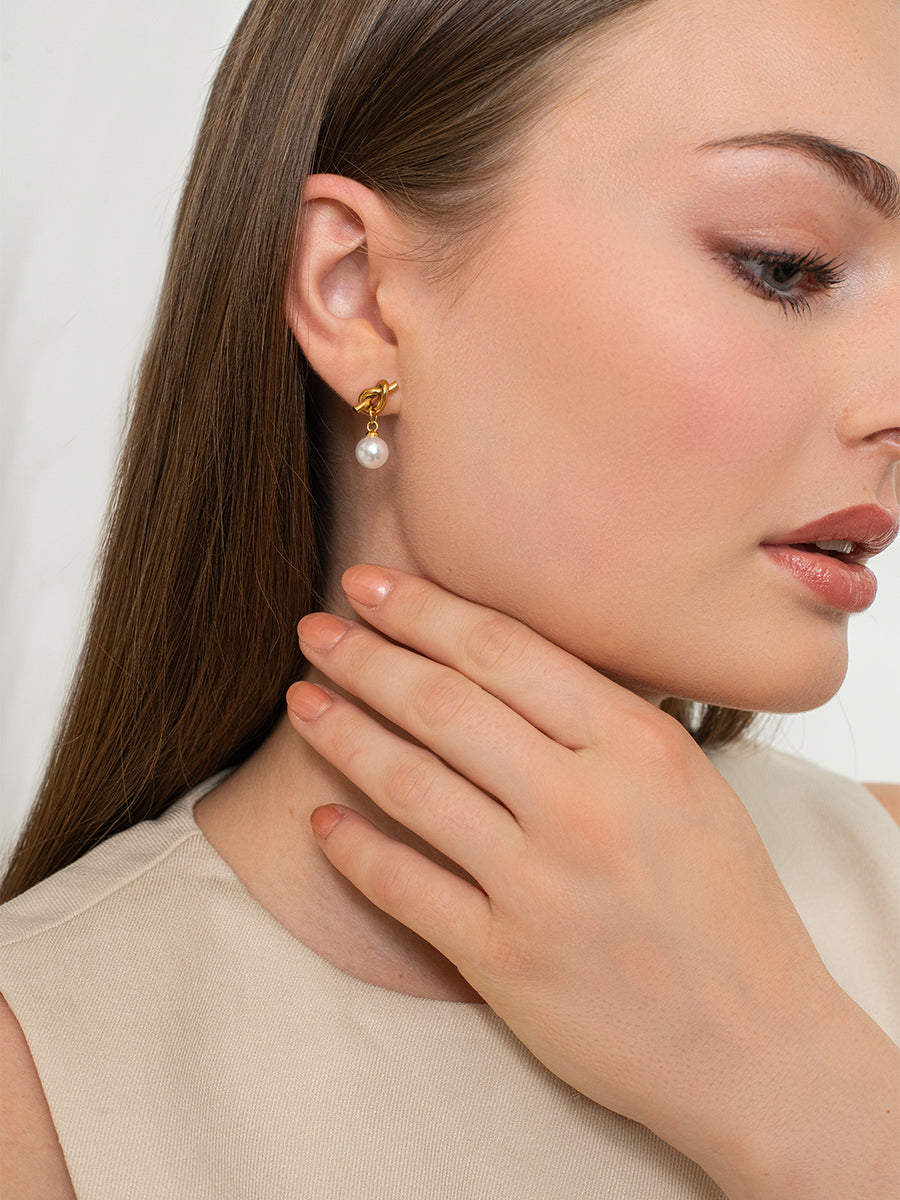Luna Knot Pearl Earrings - 18k Gold Plated image 2