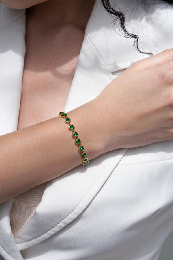 Emerald Heart Tennis Bracelet - 18K Gold Plated