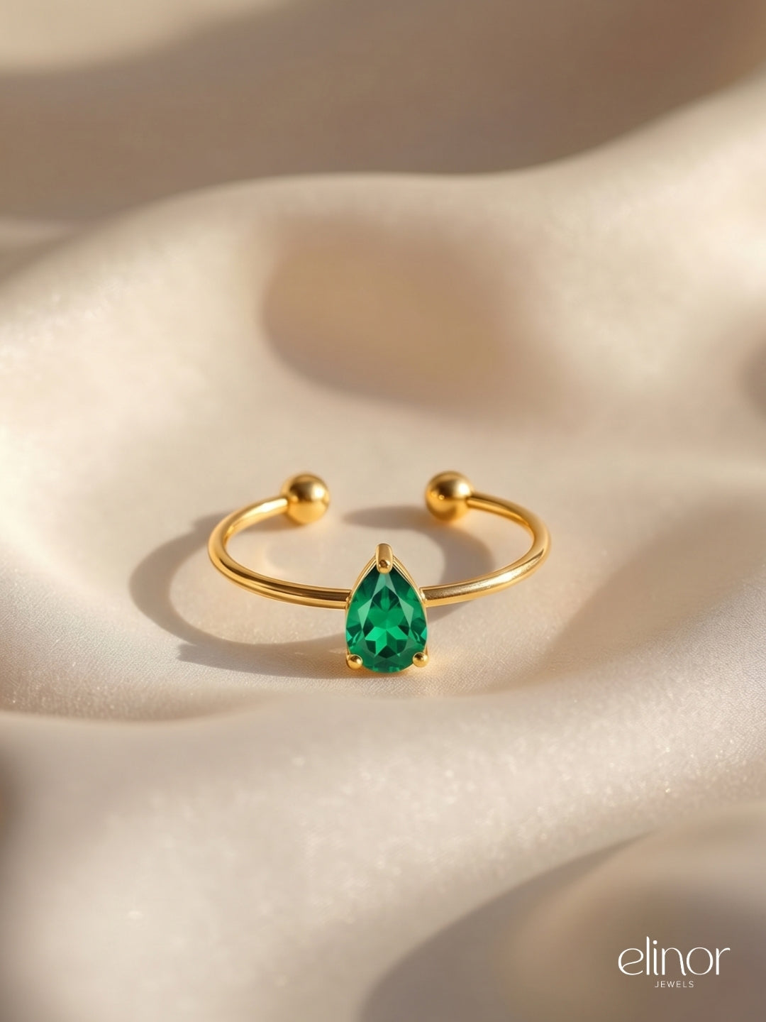 Pear Emerald Ring - 18K Gold Plated image 2
