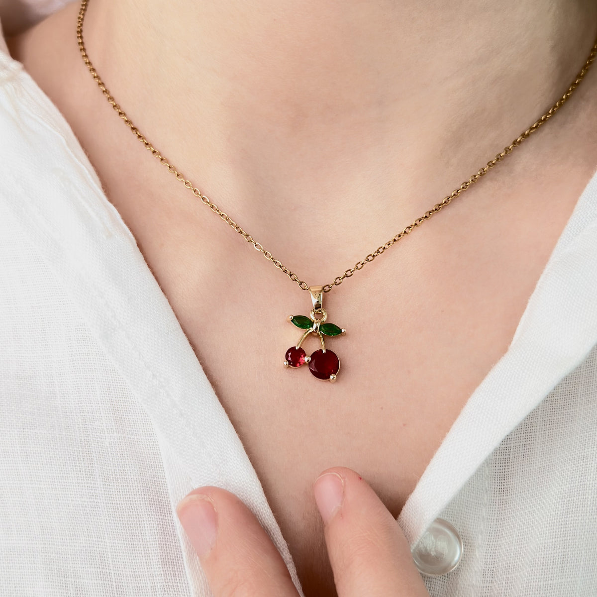 Cherry Glow Necklace - 18k Gold Plated image 2