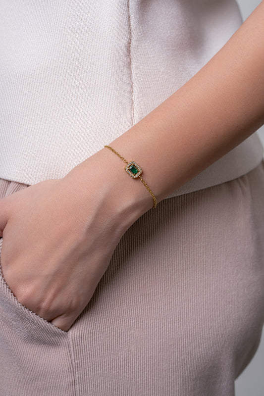 Emerald Rectangle Bracelet - 18K Gold Plated