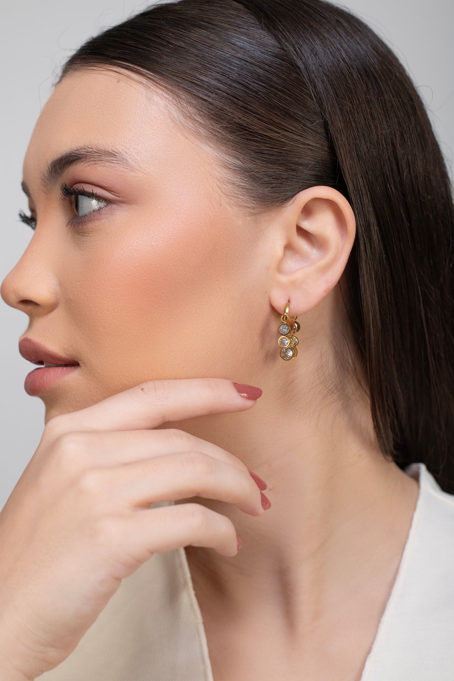 Solene Drop Hoops  - 18K Gold Plated