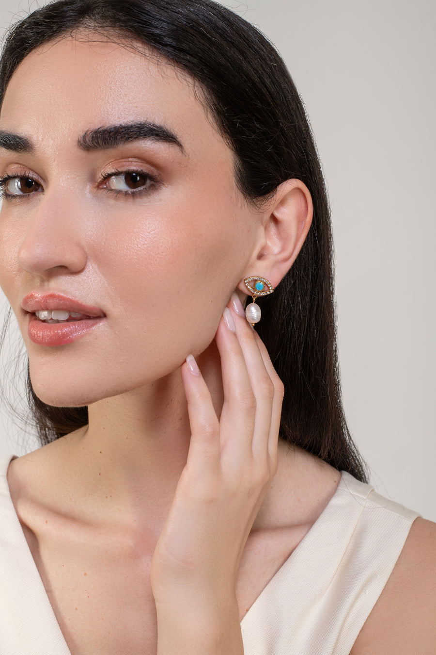 Nazar Moti Drop Earrings - 18K Gold Plated image 3