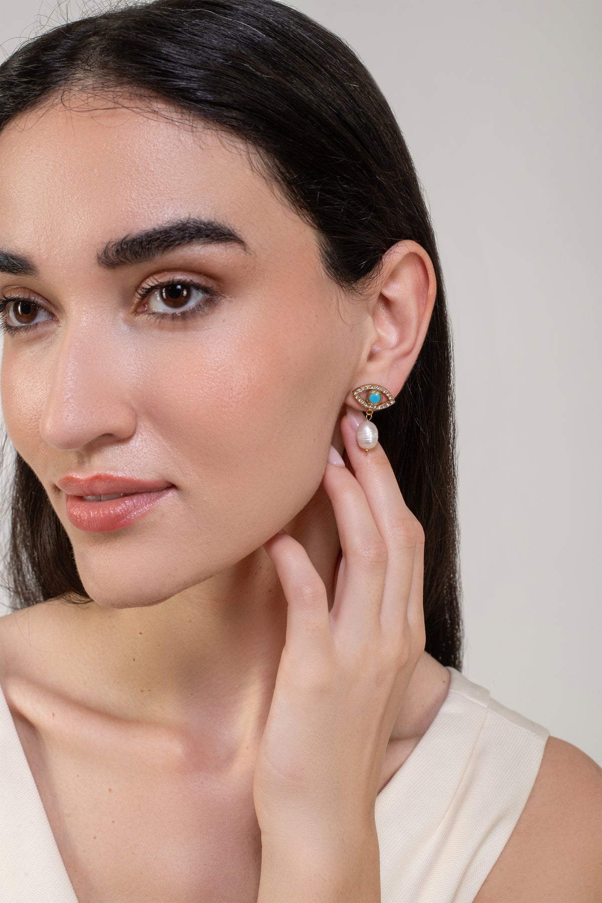 Nazar Moti Drop Earrings - 18K Gold Plated image 2