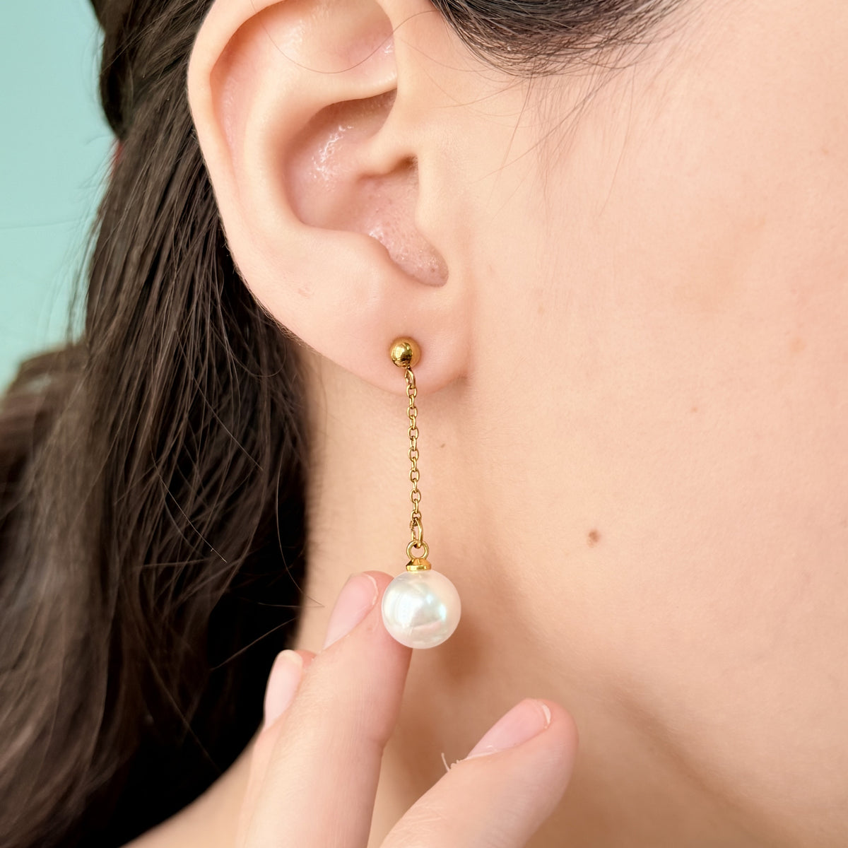 Ivoria Pearl Drop Studs - 18k Gold Plated image 2