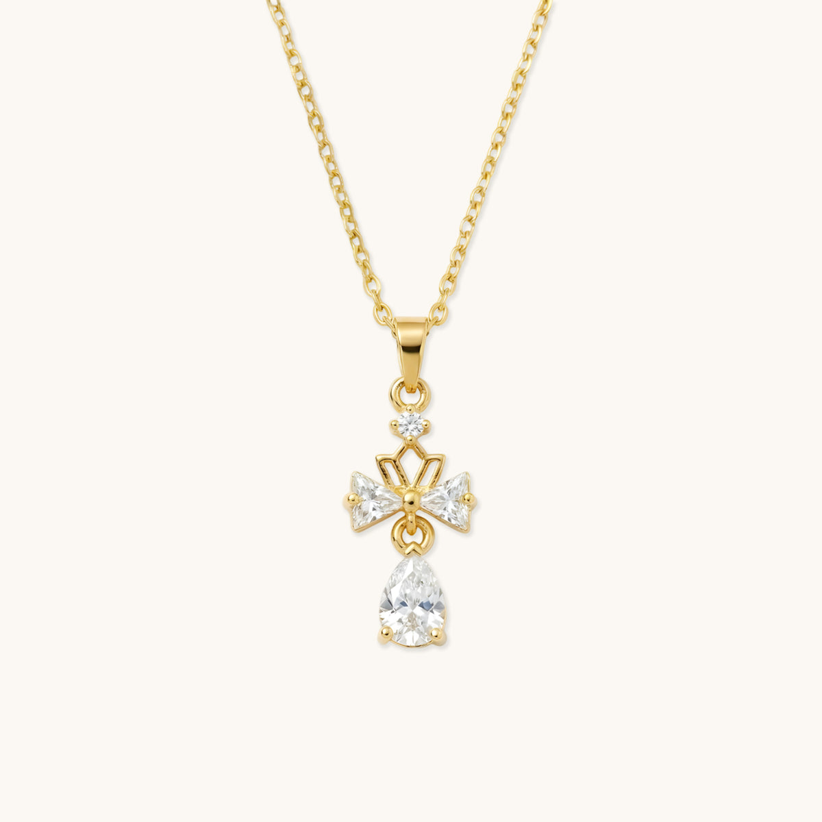 Crystal Bow Drop Necklace - 18k Gold Plated image 1