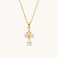 Crystal Bow Drop Necklace - 18k Gold Plated