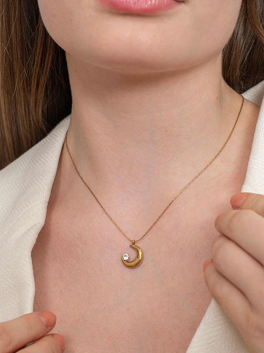 Dainty Moon Necklace - 18k Gold Plated image 3