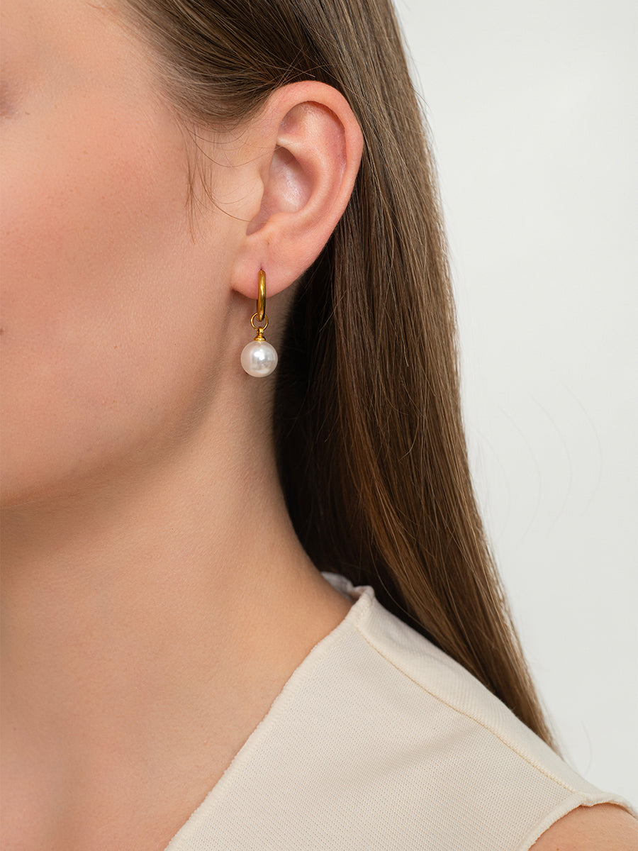 Luna Pearl Huggies - 18k Gold Plated image 2