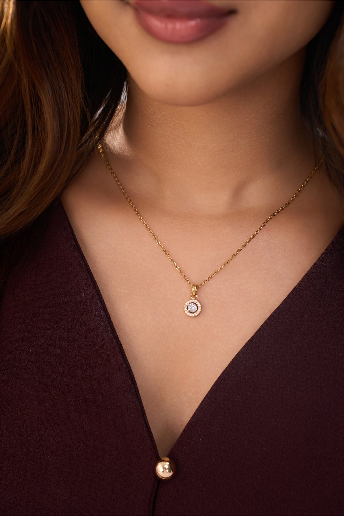 Circle Halo Diamond Necklace- 18K Gold Plated image 9