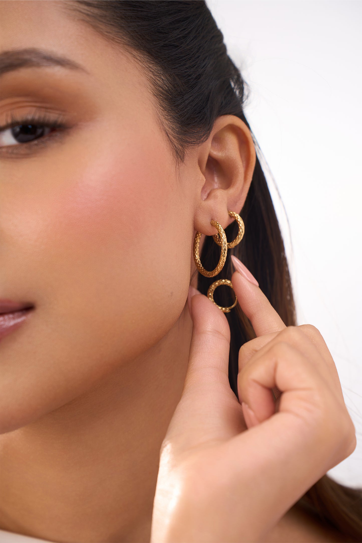 Gold Hoop Earrings Pack Set Of 3 - 18K Gold Plated