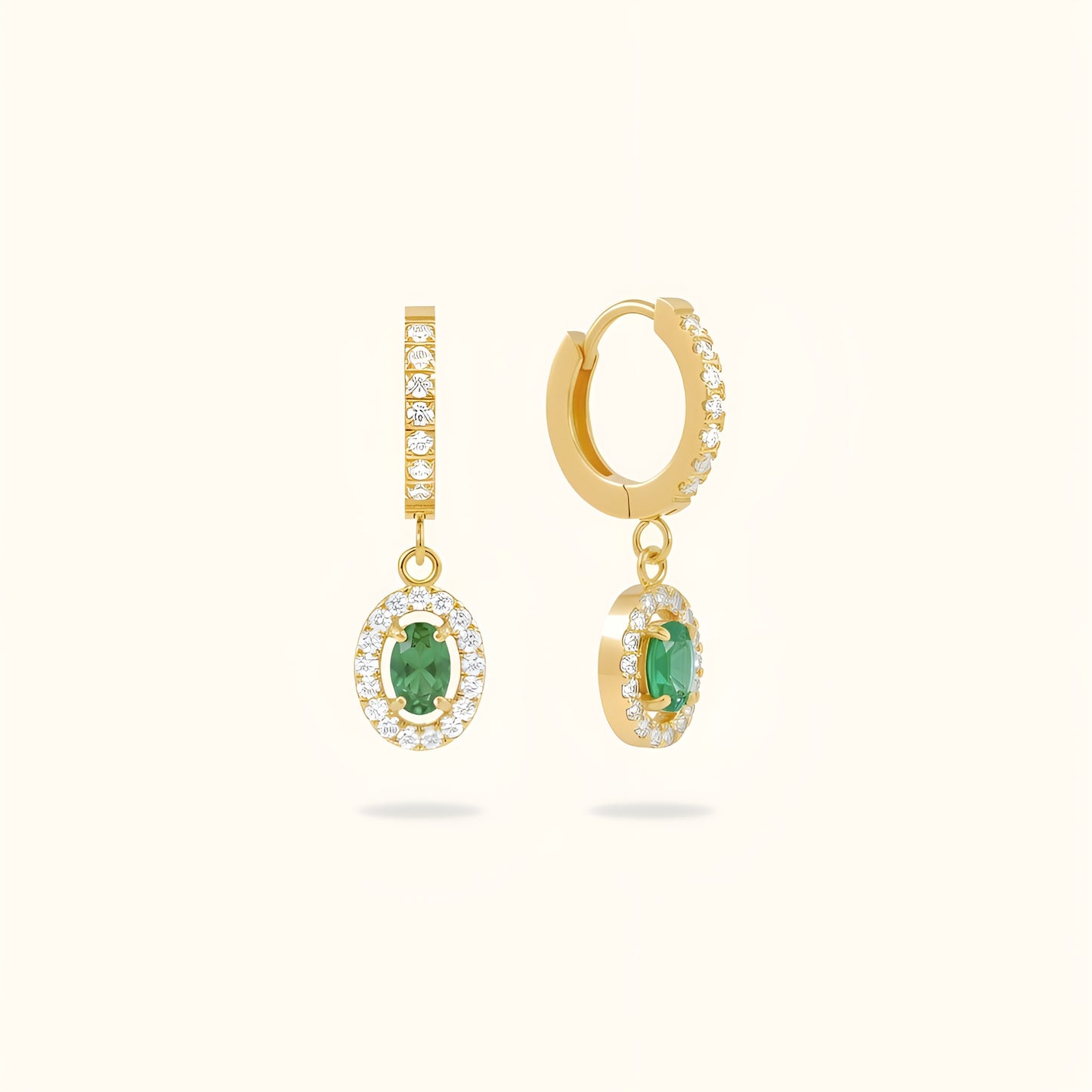Emerald Oval Diamond Huggies - 18K Gold Plated