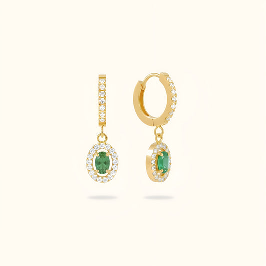 Emerald Oval Diamond Huggies - 18K Gold Plated