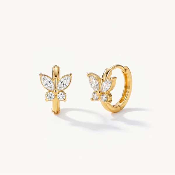 Crystal Wing Huggies  - 18K Gold Plated