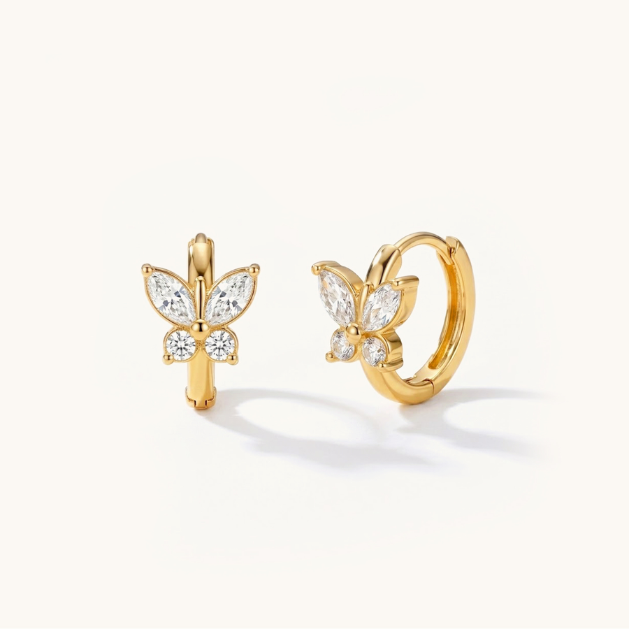 Crystal Wing Huggies  - 18K Gold Plated image 1