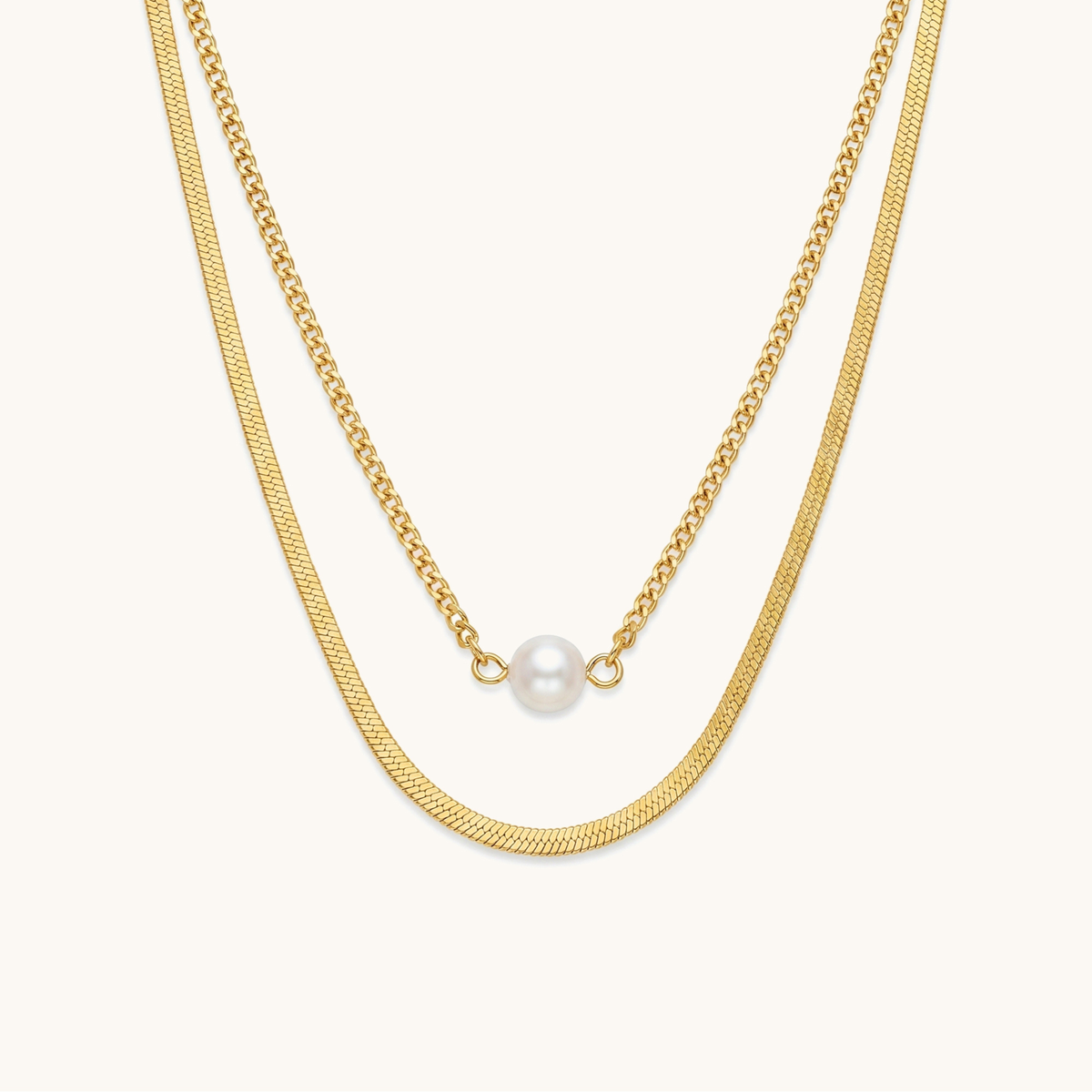 Layer Pearl Necklace -18K Gold Plated image 1