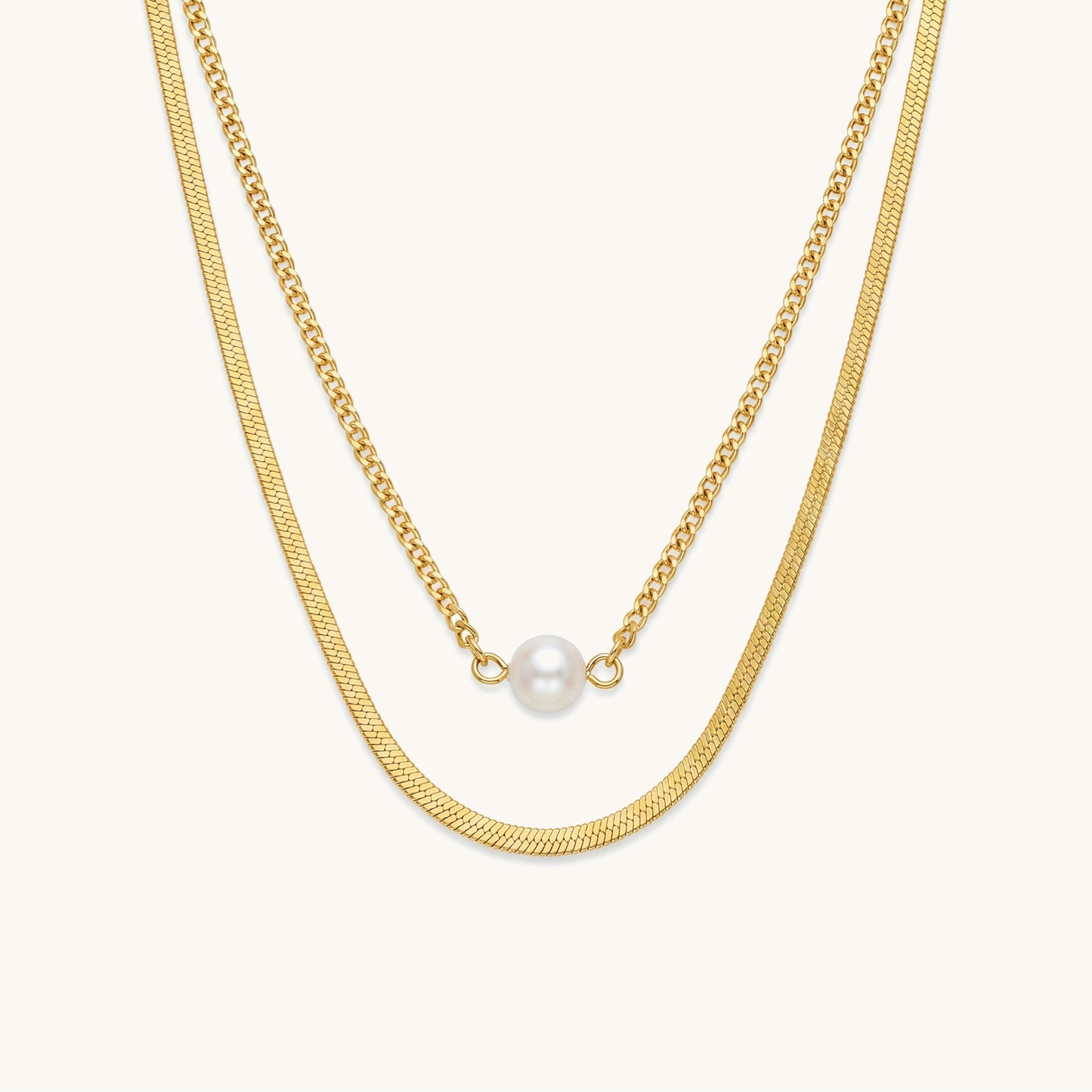 Layer Pearl Necklace -18K Gold Plated