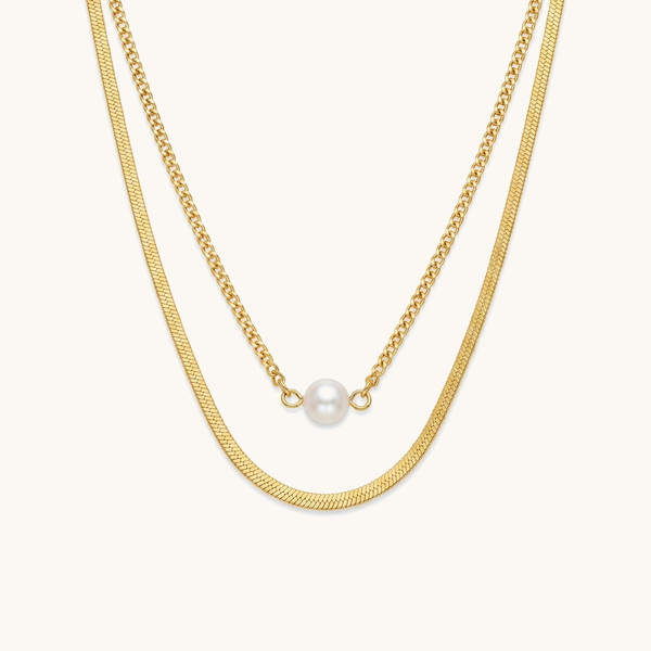 Layer Pearl Necklace -18K Gold Plated