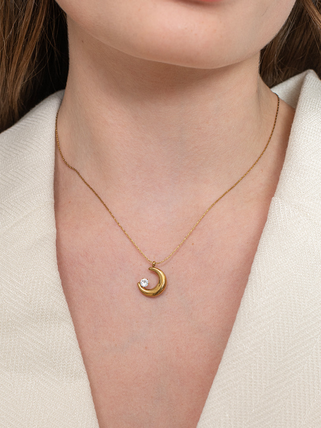 Dainty Moon Necklace - 18k Gold Plated image 2