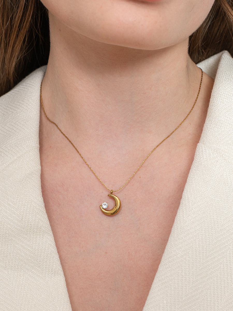 Dainty Moon Necklace - 18k Gold Plated image 2