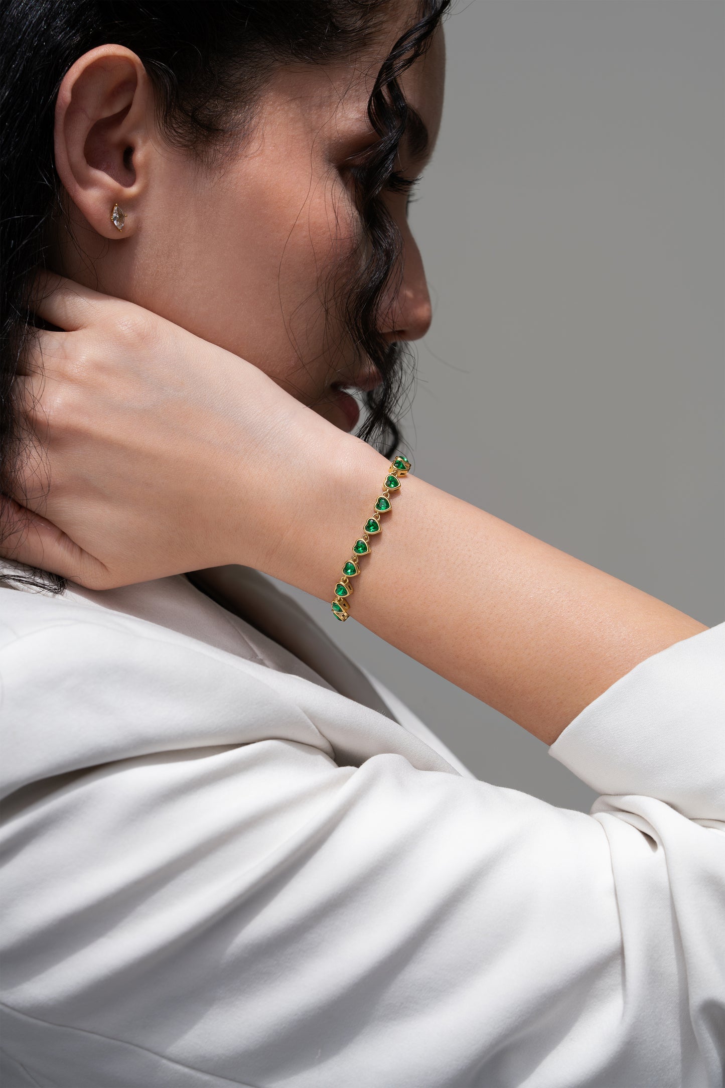 Emerald Heart Tennis Bracelet - 18K Gold Plated