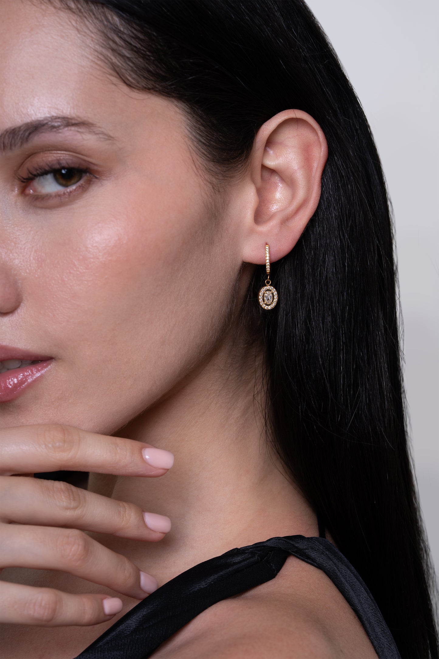 Classic Oval Diamond Huggies - 18k Gold Plated