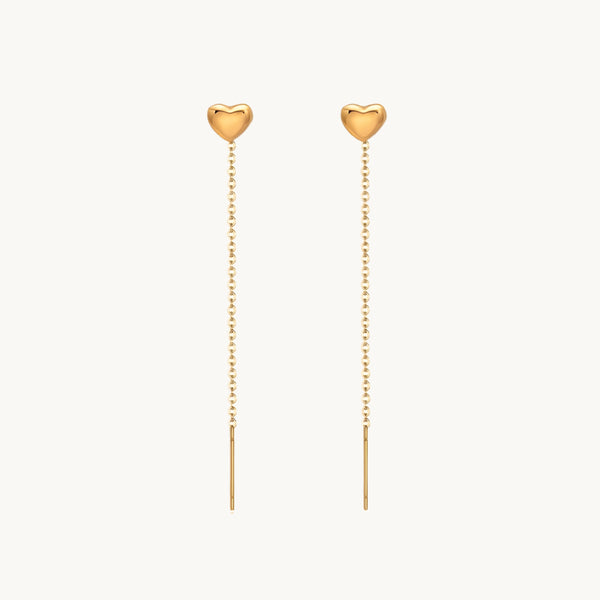 Heart Fall Threader Earrings - 18K Gold Plated