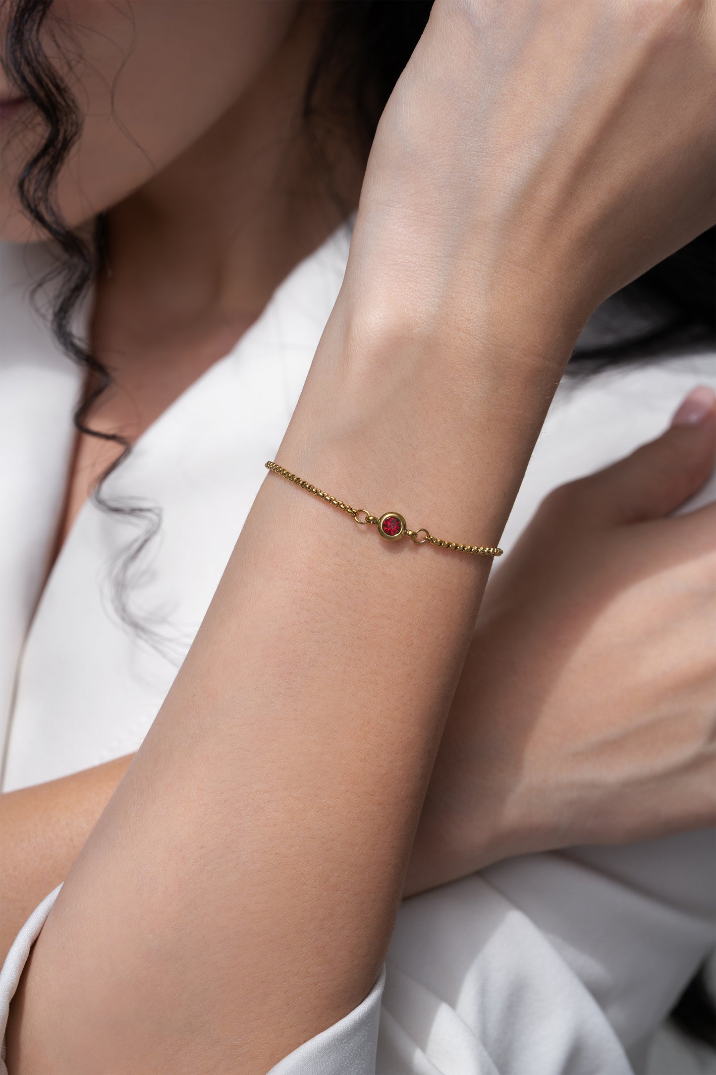 Bria Red Adjustable Bracelet - 18K Gold Plated