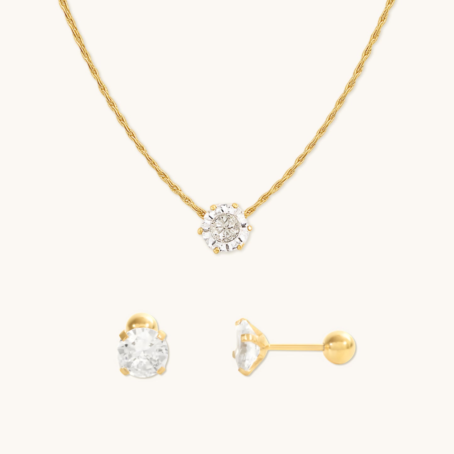 Dainty Diamond Necklace and 4MM Studs Combo Set - Special Value Offer