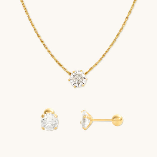 Dainty Diamond Necklace and 4MM Studs Combo Set - Special Value Offer