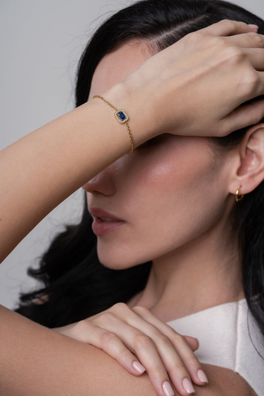 Sapphire Rectangle Bracelet - 18K Gold Plated
