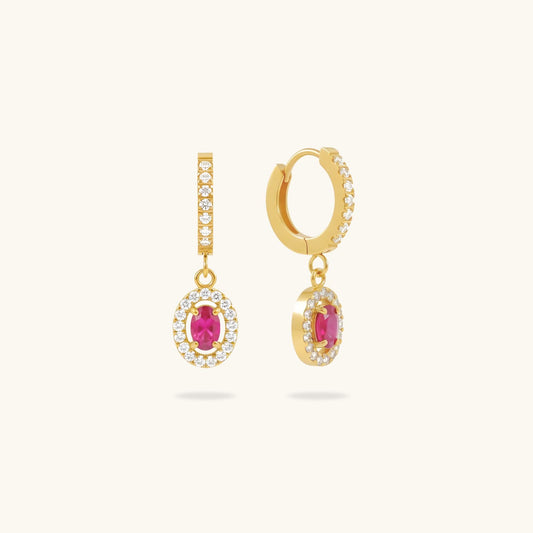 Ruby Oval Diamond Huggies - 18K Gold Plated